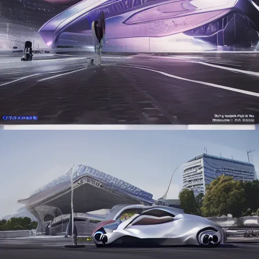 Image similar to sci-fi wall structure and car on the coronation of napoleon painting and digital billboard in the middle, unreal engine 5, keyshot, octane, artstation trending, ultra high detail, ultra realistic, cinematic, 8k, 16k, in style of zaha hadid, in plastic, dark, tilt shift,