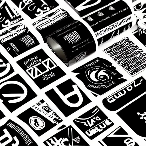 Image similar to black on white graphic design stickers in style of david rudnick, eric hu, guccimaze, acid, y 2 k, 4 k sharpening,