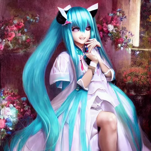 Prompt: Hatsune Miku in wedding outfit by Ruan Jia and Gil Elvgren, fullbody, posing, trending