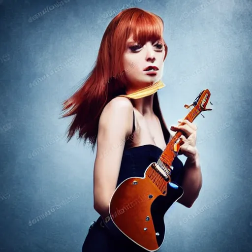 Image similar to sci - fi woman with guitar as a body