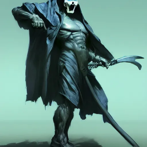 Image similar to a grim reaper with a crt monitor for a face. the monitor has a blue screen with white letters on it. by frank frazetta, simon bisley, brom, concept art, octane render, unreal engine 5, highly detailed, high quality, 8 k, soft lighting, realistic face, path traced