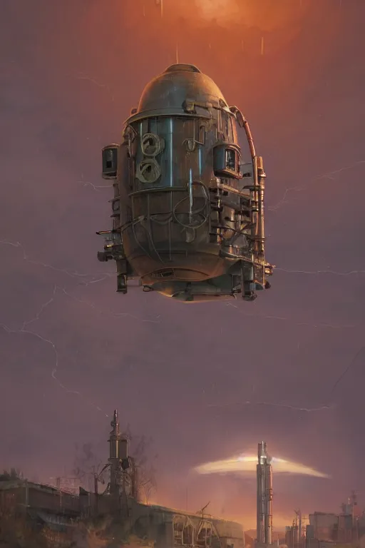 Image similar to a highly detailed matte painting of a soviet steampunk rocket launch in lightning storm and heavy rain by studio ghibli, makoto shinkai, by artgerm, by wlop, by greg rutkowski, volumetric lighting, octane render, 4 k resolution, trending on artstation, masterpiece