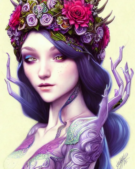 Image similar to digital art, centered full body elven bride, vivid flower crown ,intricate, veins, by James Jean and by artgerm, by ross tran , ultradetailed, charachter design, concept art, trending on artstation,