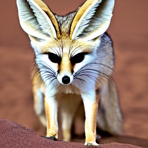 Prompt: angry fennec, sandy, photo