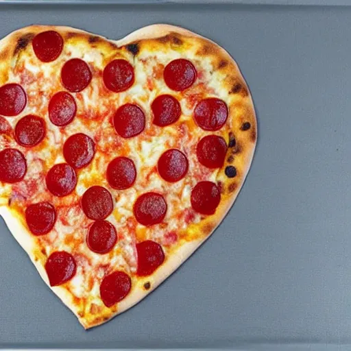 Prompt: heart shaped magerhita pizza with alot of cheese, 4 - 5 cherry tomata served on a wooden plate, ( ( ( no pepperoni ) ) )