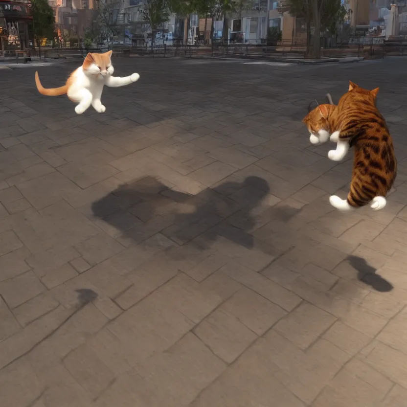 Image similar to a very cute cat jumping, unreal engine, path tracing