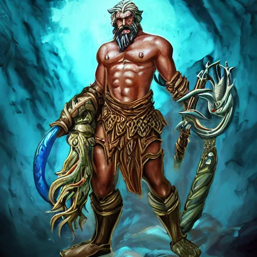 Prompt: poseidon, d & d style, trending on artstation, colorful, intricate,