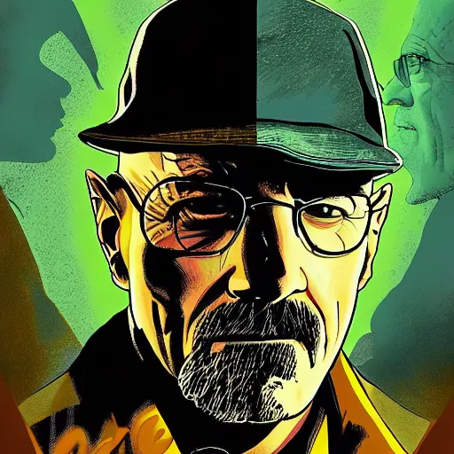 Prompt: Comic Book cover art for Breaking Bad, 4K Ultra HD