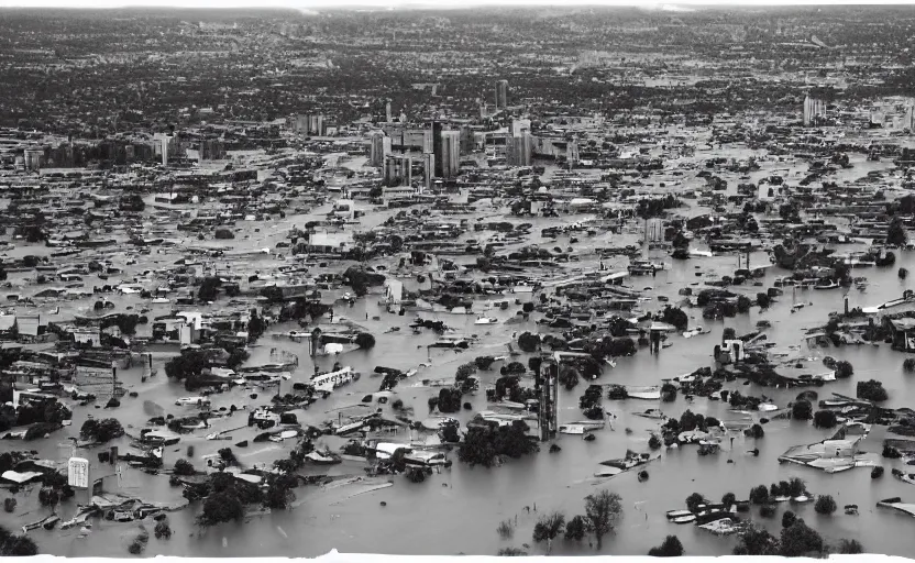 Prompt: a cityscape after a flood, 35mm