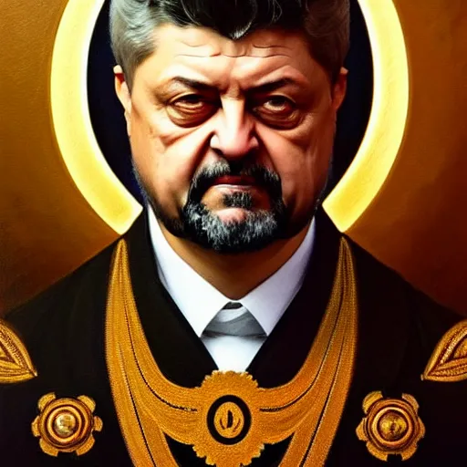 Image similar to symmetry!! intense portrait of petro poroshenko, saint, intricate, elegant, highly detailed, my rendition, digital painting, artstation, concept art, smooth, sharp focus, illustration, art by artgerm and greg rutkowski and alphonse mucha