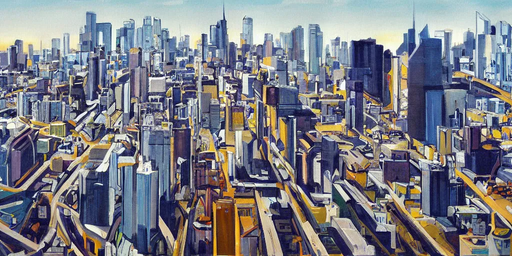 Image similar to stunning painting of a modern city landscape by brian k. vaughan