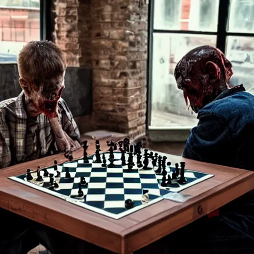 Image similar to zombie playing chess with humans