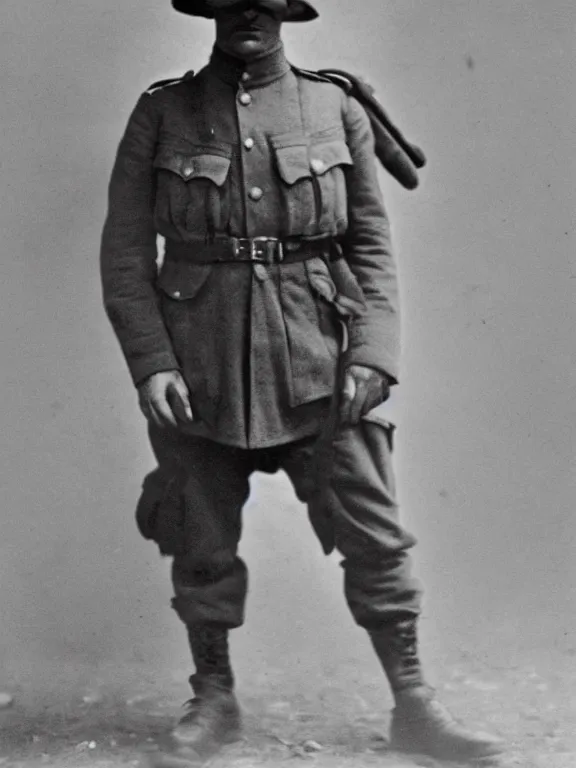 Image similar to rorsach man, ww1 photo, grainy, high detail, high resolution,