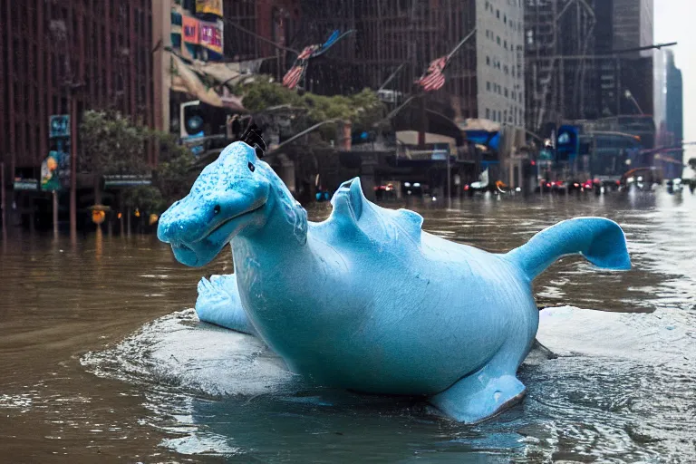 Image similar to Closeup portrait of Lapras in a flooded new york street, photograph, natural light, sharp, detailed face, magazine, press, photo, Steve McCurry, David Lazar, Canon, Nikon, focus