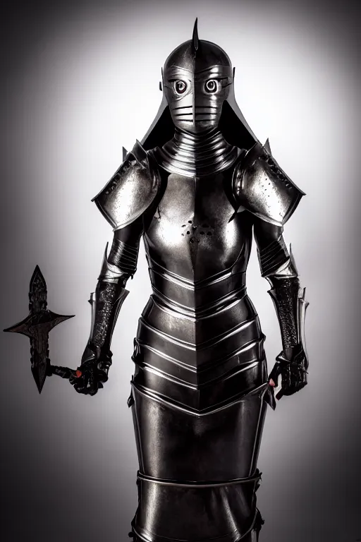 Image similar to female knight, symmetrical, cinematic, elegant, demonic atmosphere, professional studio light, real dlsr photography, sharp focus, armor made by hans giger, 4 k, ultra hd, sense of awe