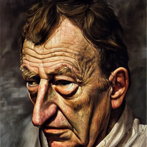 Image similar to high quality high detail painting by lucian freud, hd, portrait, dramatic lighting