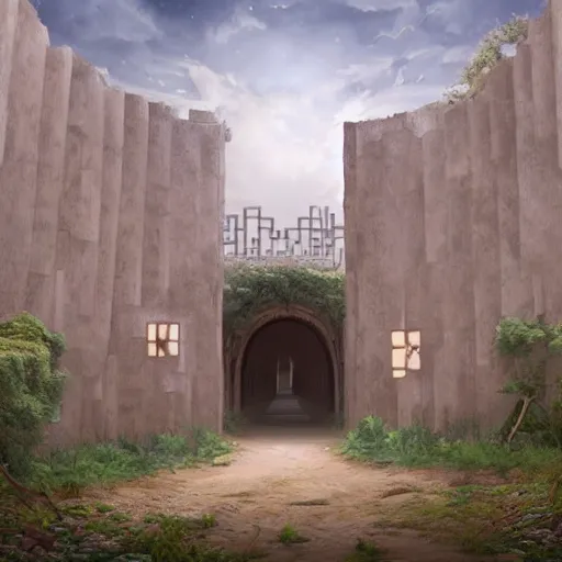 Image similar to beautiful matte painting of entrance to maze