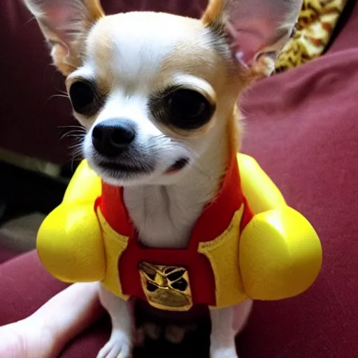 Image similar to chihuahua wearing the Infinity Gauntlet