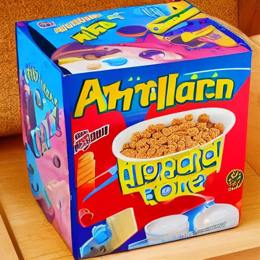 Prompt: A cereal box from a alternate alien dimension, product photo