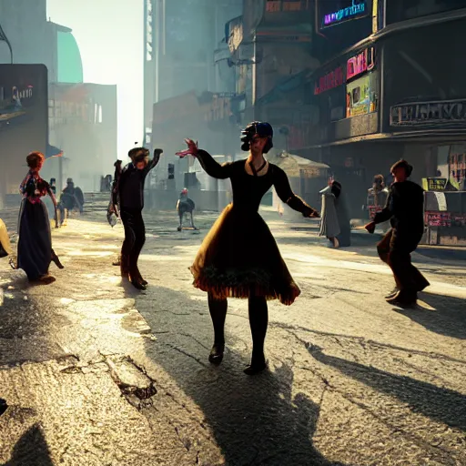 Prompt: Dancing mennonite. Cyberpunk 2077. CP2077. 3840 x 2160