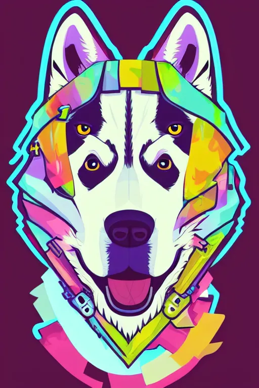 Prompt: A portrait of a gangster husky, sticker, highly detailed, colorful, illustration, smooth and clean vector curves, no jagged lines, vector art, smooth