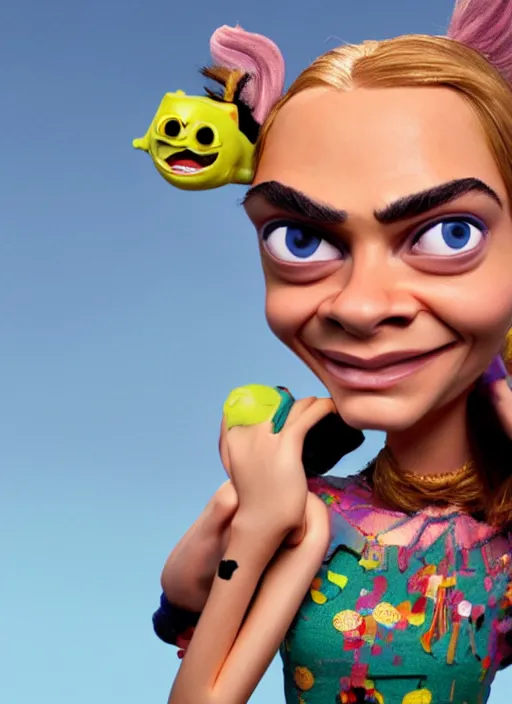 Prompt: a caricature of cara delevingne as a funny pixar character claymation action figure, high quality, 8 k, soft lighting, diorama, realistic materials, by joop geesink and pixar