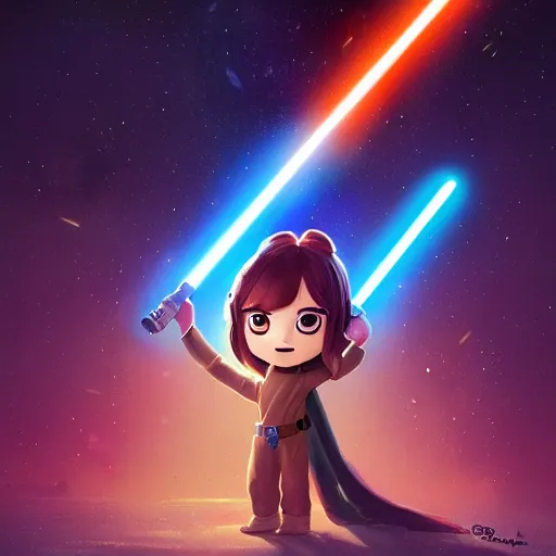 Prompt: a wholesome animation key shot of cute chibi star wars, colorful, pixar and disney animation, sharp, very detailed, high resolution, key art by greg rutkowski, bloom, dramatic lighting