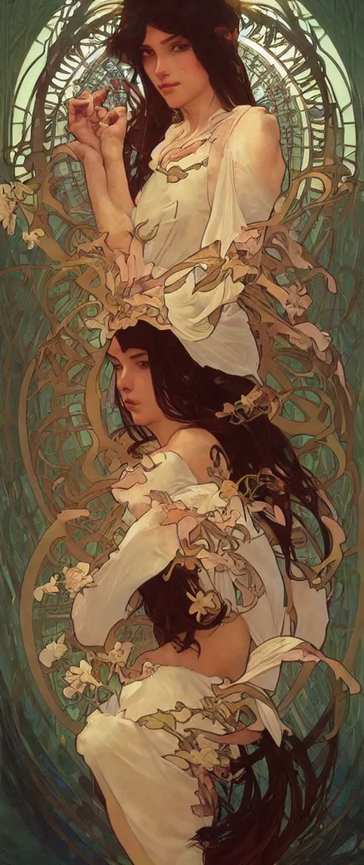 Prompt: happy appearance, joyful vibe and lighting, art by artgerm and greg rutkowski and alphonse mucha