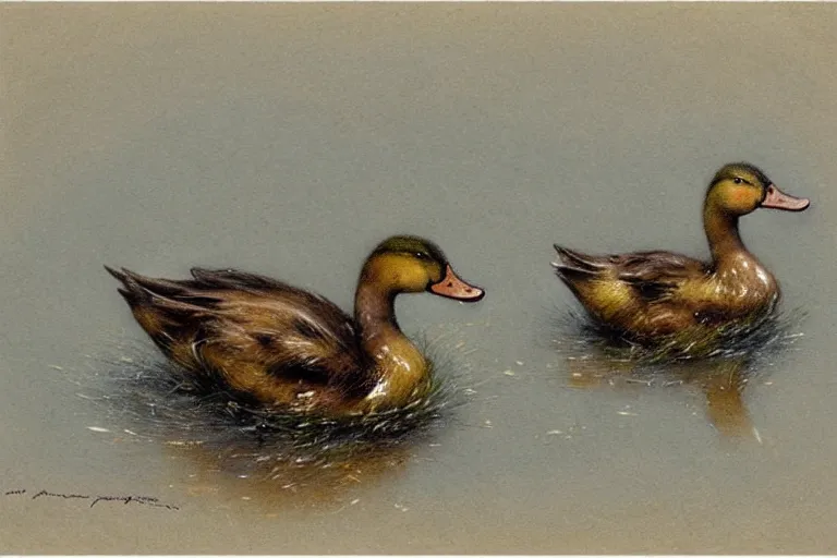 Prompt: ( ( ( ( ( ducks playing on wet road. muted colors. ) ) ) ) ) by jean - baptiste monge!!!!!!!!!!!!!!!!!!!!!!!!!!!