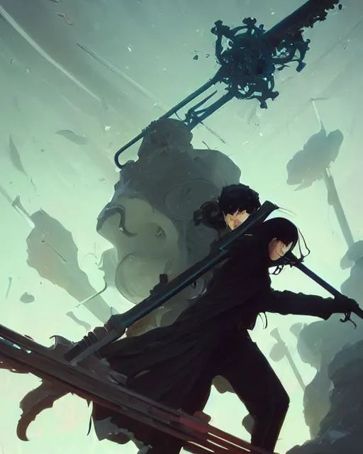 Prompt: time consumes us all, huge scythe, chronos versus kairos, digital painting by ilya kuvshinov, greg rutkowski, tooth wu, wlop, james jean, victo ngai, beautifully lit, muted colors, highly detailed, artstation, gothic, ornate, fantasy art by craig mullins, thomas kinkade