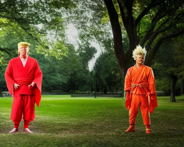 Image similar to award winning 5 5 mm portrait photo of trump as songoku, in a park by stefan kostic. soft light. nikon d 7 5 0