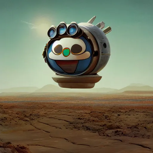 Prompt: a strange looking object in the middle of a desert, concept art by takashi murakami, trending on cgsociety, retrofuturism, cosmic horror, dystopian art, sci - fi