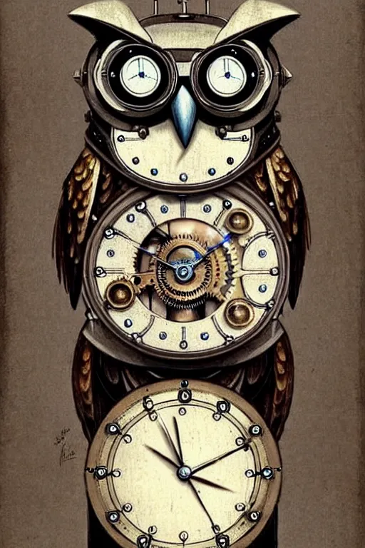 Image similar to (((((1950s robot steampunk clockwork detailed owl . muted colors.))))) by Jean-Baptiste Monge !!!!!!!!!!!!!!!!!!!!!!!!!!!!!!