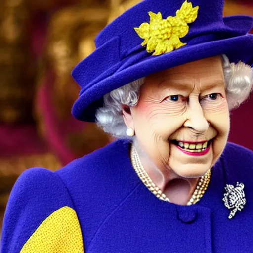 Image similar to the queen of england as reptile, reptilian eyes