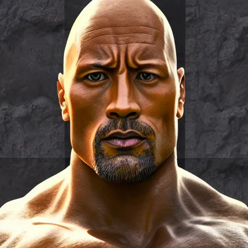 Image similar to photorealistic stone statue of dwayne johnson. hyperdetailed photorealism, 1 0 8 megapixels, amazing depth, glowing rich colors, powerful imagery, psychedelic overtones, 3 d finalrender, 3 d shading, cinematic lighting, artstation concept art