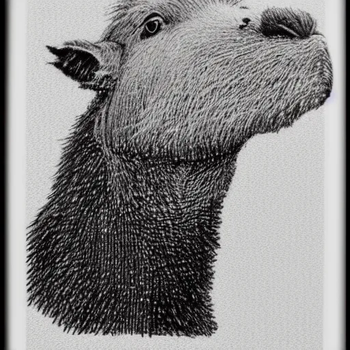 Prompt: wall street journal stippled portrait of a capybara