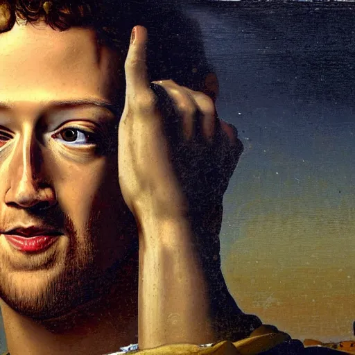 Prompt: mark zuckerberg depicted as jesus in a religious painting