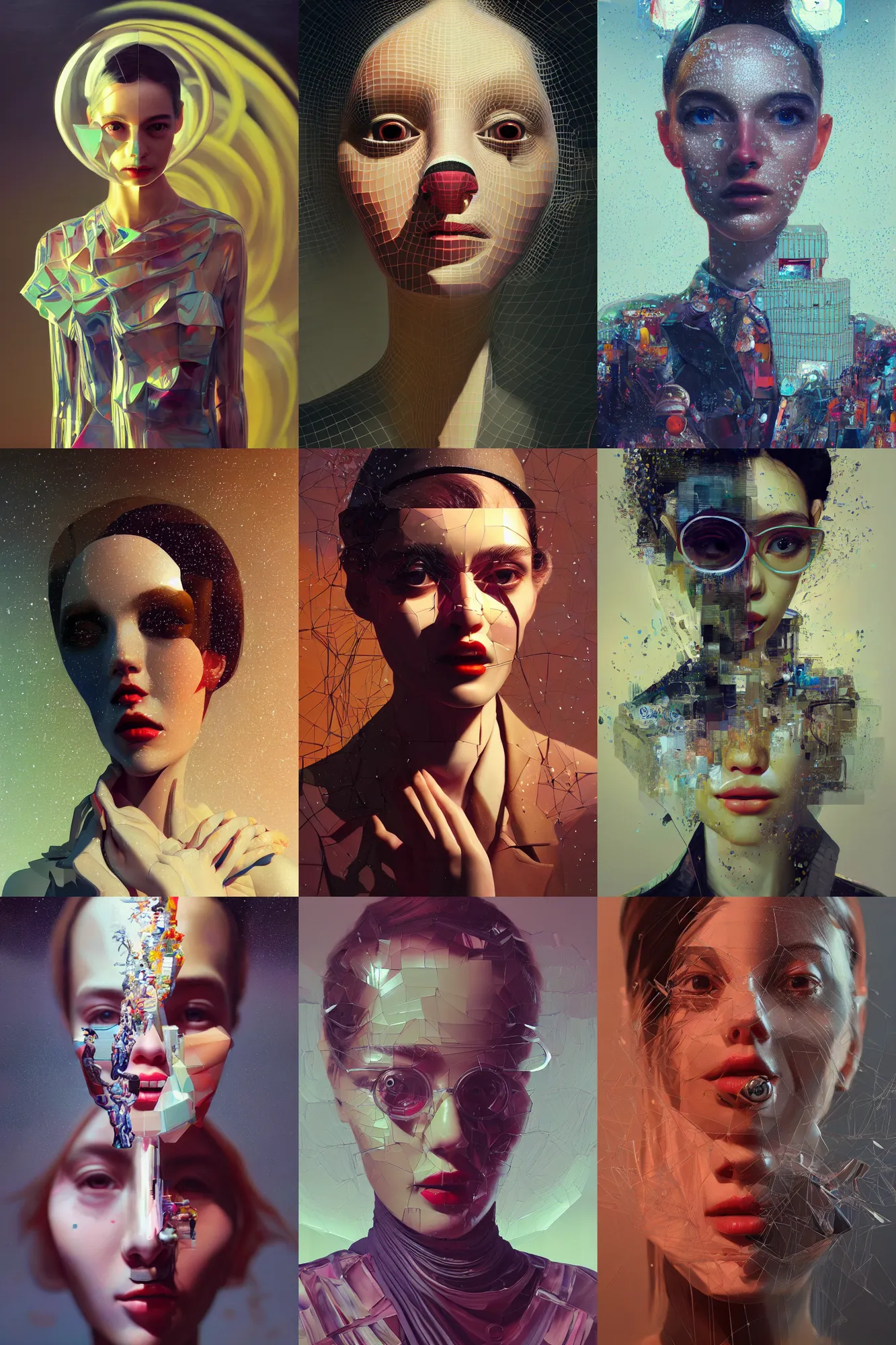 Prompt: 3 d, close - up, happy fashion model, plastic, night, poster art, intricate oil painting, high detail, figurative art, multiple exposure, poster art, 3 d, by stanley kubrick and tooth wu and wlop and beeple