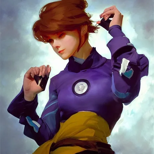 Image similar to greg manchess portrait painting of violet evergarden as overwatch character, totally whack, medium shot, asymmetrical, profile picture, organic painting, sunny day, matte painting, bold shapes, hard edges, street art, trending on artstation, by huang guangjian and gil elvgren and sachin teng