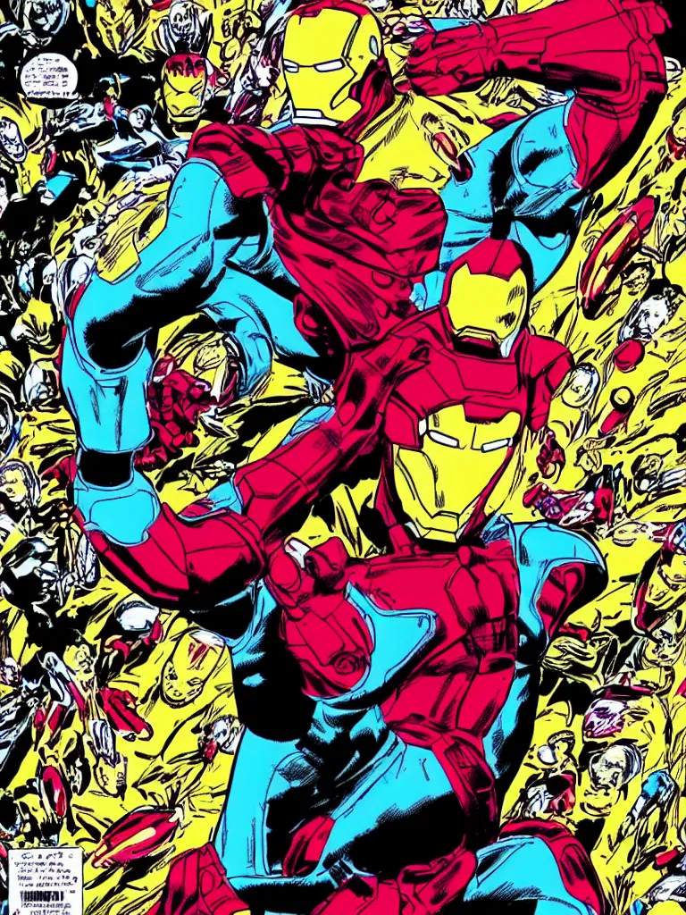 Prompt: iron man, art by dave gibbons
