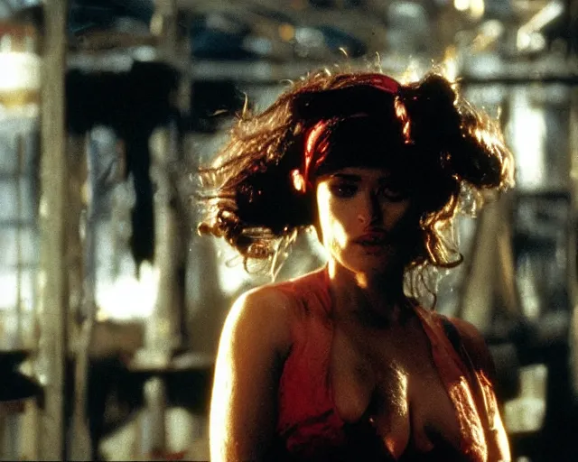 Image similar to film still of salma hayek in from dusk till daw 1 9 9 6, octane, craig mullins,