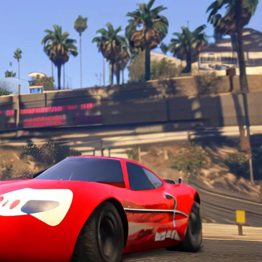 Image similar to lighting mcqueen in gta v, ingame, 4 k