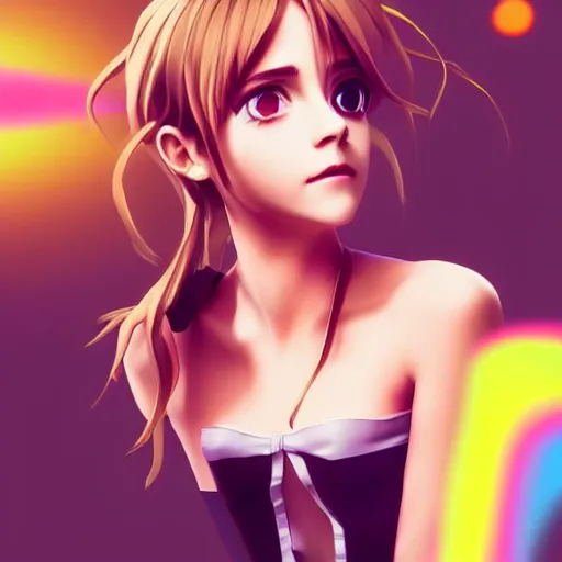 Image similar to 3 d photo of emma watson cosplaying as an anime catgirl, bokeh, shader, anime art style, highly detailed, cel - shaded, colorful, animated, trending