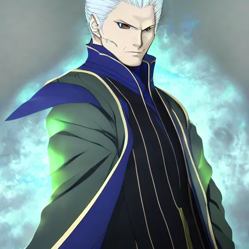 Image similar to portrait of vergil, anime fantasy illustration by tomoyuki yamasaki, kyoto studio, madhouse, ufotable, trending on artstation