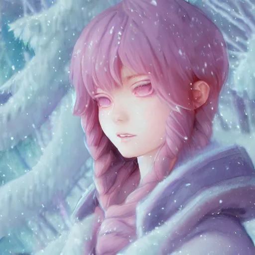 Image similar to aesthetic portrait commission of a liger lavender and pastel pink colored cozy soft pastel winter outfit, short depth of field close up shot hyper-detailed, soft snowy winter Atmosphere. Character design by charlie bowater, ross tran, artgerm, and makoto shinkai, detailed, inked, western comic book art, 2021 award winning painting