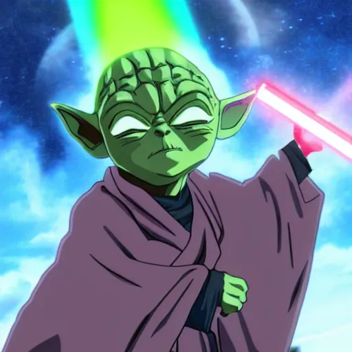 Image similar to Yoda as an anime character from Dragon Ball Z. Beautiful. 4K.