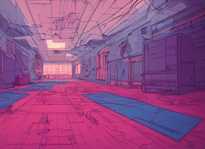 Image similar to abstract art of empty room. no people nor cars. sharp focus, cinematic pose, cinematic lighting, unreal engine render. art by josan gonzales and moebius and deathburger.