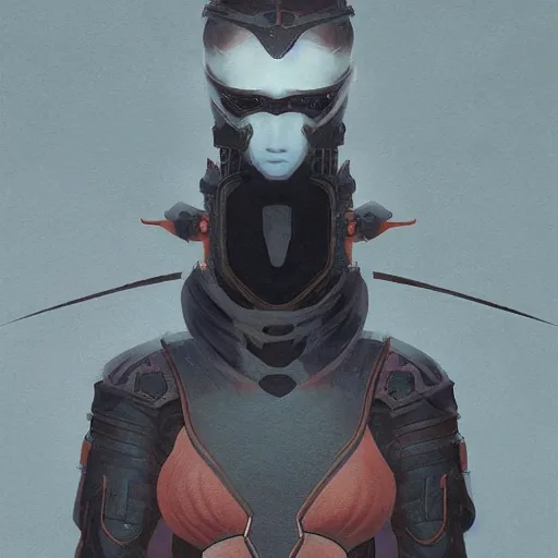 Image similar to portrait girl with armor in style of ghost blade by hsiao ron cheng, tetsuya ichida, tsutomu nihei, moebius, exquisite detail, extremely moody lighting, 8 k, art nouveau, old chines painting,