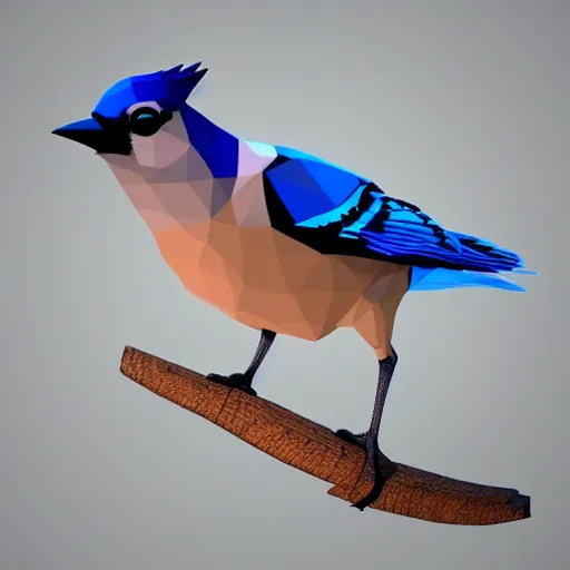 Image similar to Low polygon render of a blue jay on a white background, isometric 3d, ultra HD