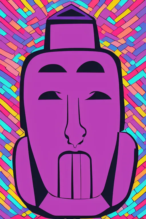 Image similar to abstract moai statue geometric cutout digital illustration cartoon colorful beeple